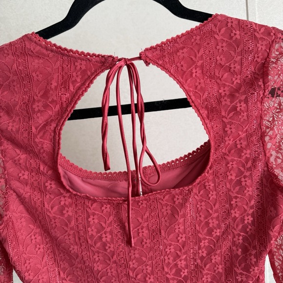 Willow Root Pink Floral Corset Cropped Lace Top Tie Back Women's Size Small - Picture 5 of 5